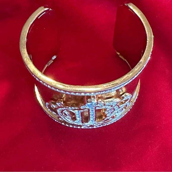 CHRISTIAN DIOR Rare Logo gold crystal Cuff bracelet designer Germany - Picture 4 of 8